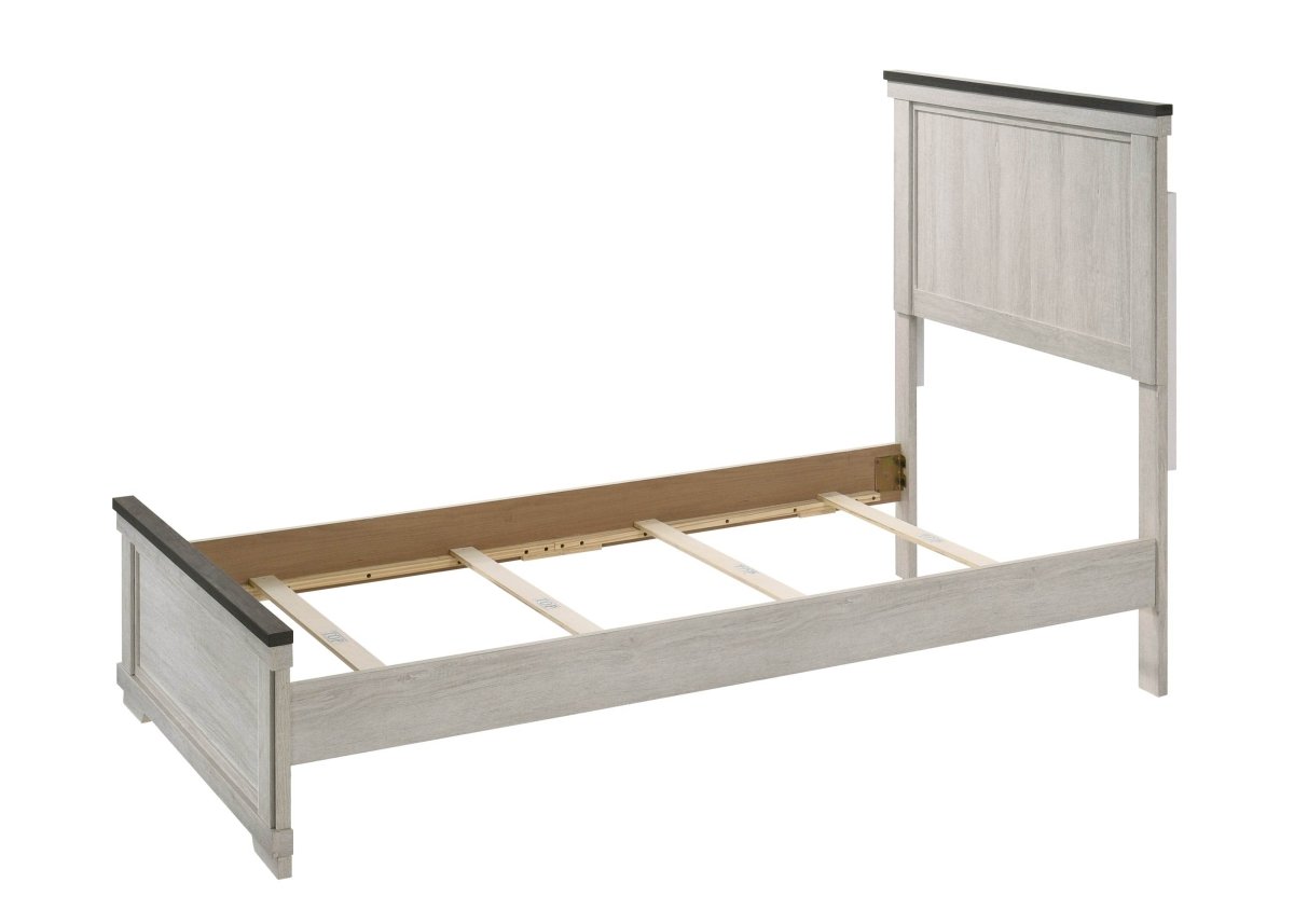 Twin Farmhouse Rustic Antique White Brown Panel Bed - Serenova - Omega Lifestyles