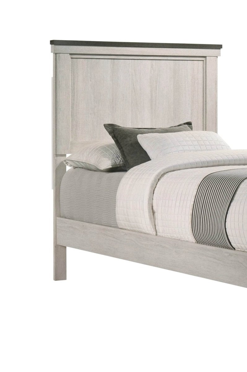 Twin Farmhouse Rustic Antique White Brown Panel Bed - Serenova - Omega Lifestyles