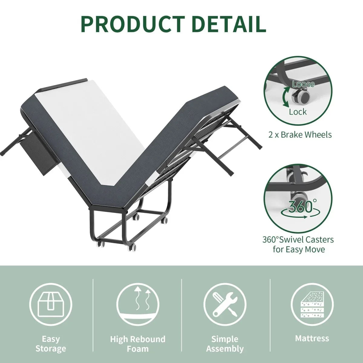 Twin Folding Bed Frame With Adjustable Headboard And 5-Inch Memory Foam Mattress - Omega Lifestyles