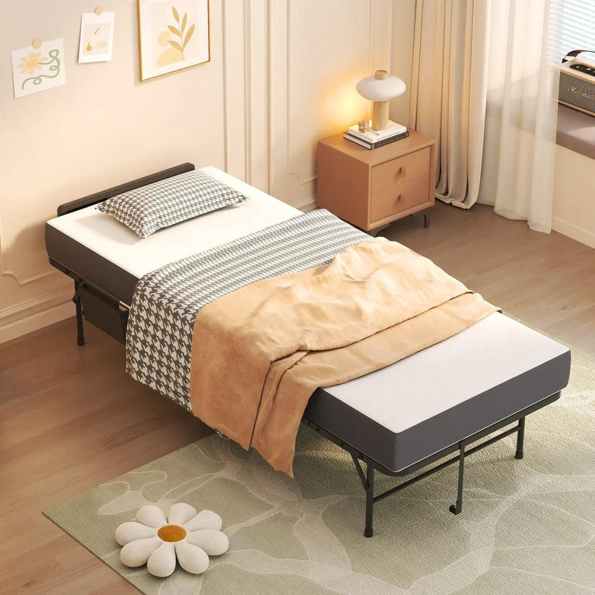 Twin Folding Bed Frame With Adjustable Headboard And 5-Inch Memory Foam Mattress - Omega Lifestyles