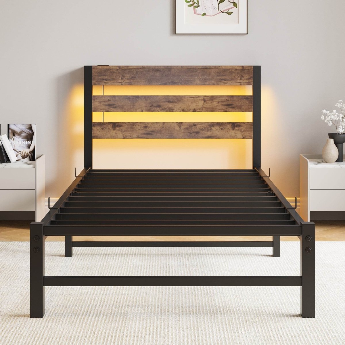 Twin Heavy Duty LED Platform Bed Frame With USB Charging - Serenova - Omega Lifestyles