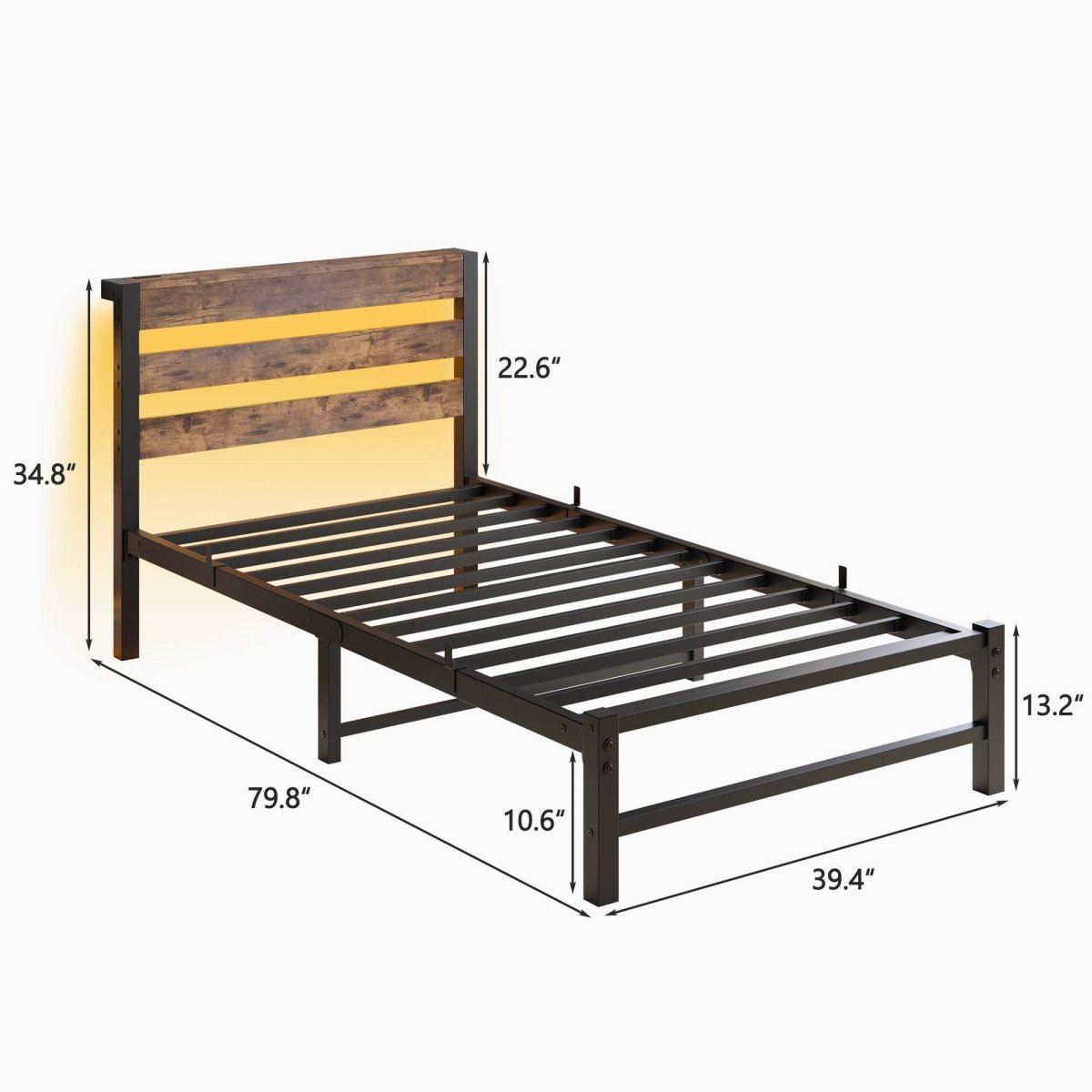 Twin Heavy Duty LED Platform Bed Frame With USB Charging - Serenova - Omega Lifestyles