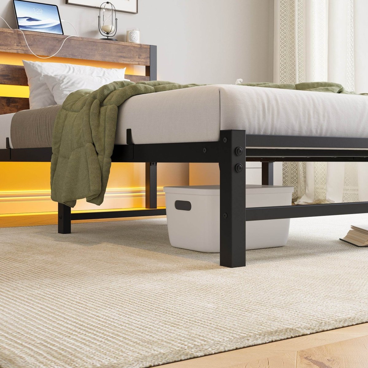 Twin Heavy Duty LED Platform Bed Frame With USB Charging - Serenova - Omega Lifestyles