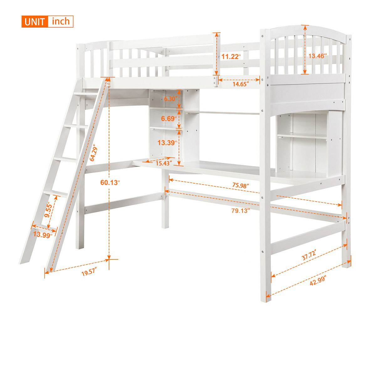 Twin Loft Bed With Desk Shelves And Solid Wood - Serenova - Omega Lifestyles