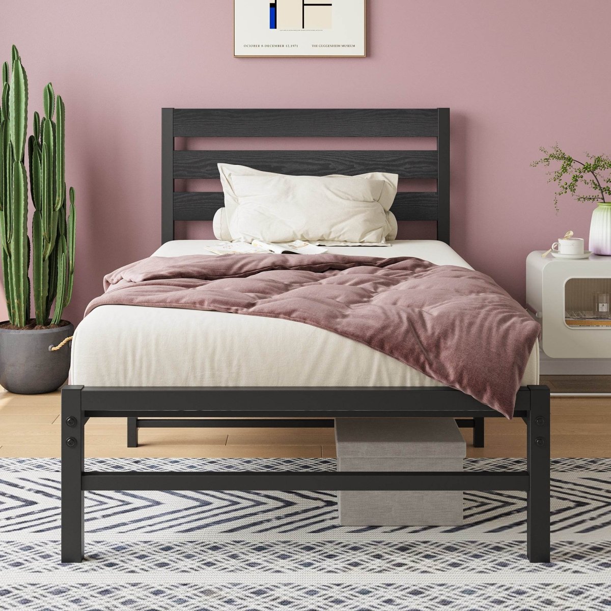 Twin Metal And Wood Platform Bed Frame With Storage - Serenova - Omega Lifestyles