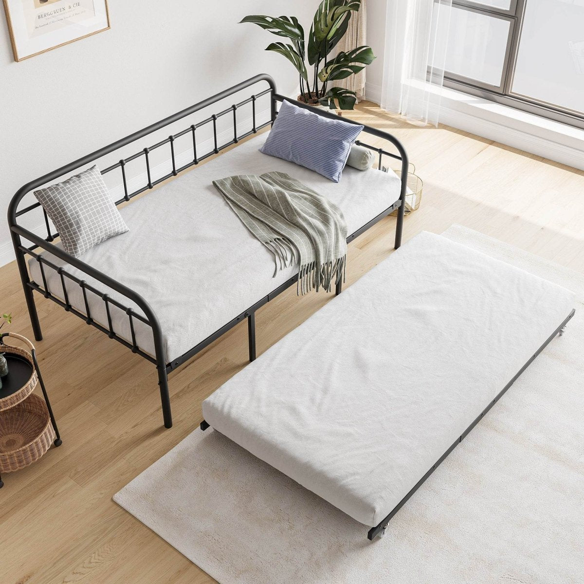 Twin Metal Frame Daybed With Trundle And Headboard - Serenova - Omega Lifestyles