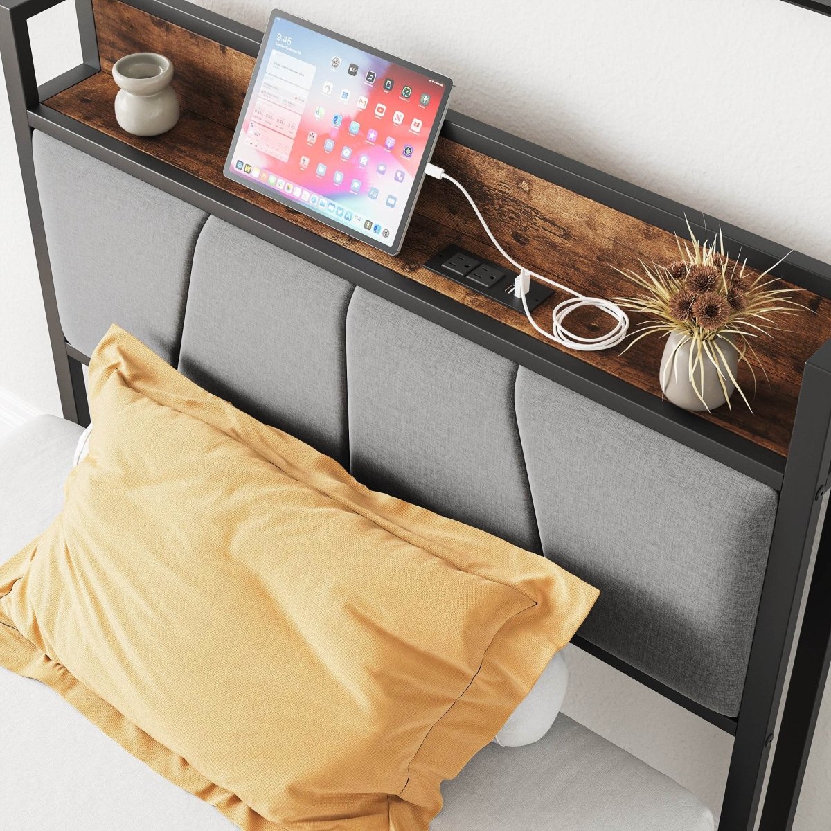 Twin Metal Wood Bed Frame With Storage Headboard - Serenova - Omega Lifestyles