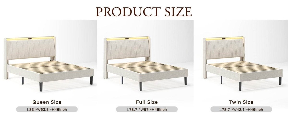 Twin Metal Wood Platform Bed Frame With Upholstered Headboard - Serenova - Omega Lifestyles