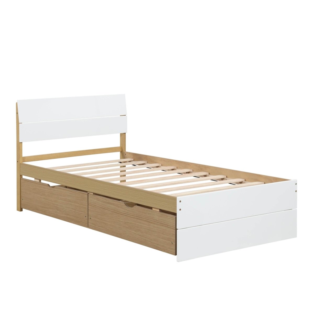 Twin Modern White High Gloss Bed Frame With Drawers - Serenova - Omega Lifestyles