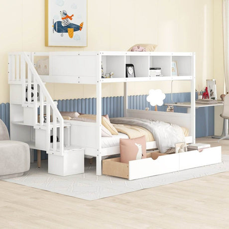 Twin Over Full Solid Wood Bunk Bed With Storage Staircase - Sleep Galleria