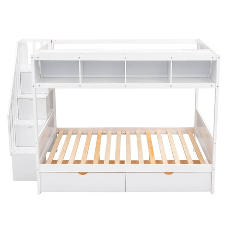 Twin Over Full Solid Wood Bunk Bed With Storage Staircase - Sleep Galleria