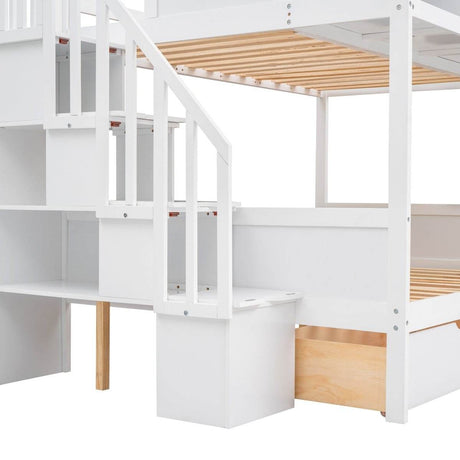 Twin Over Full Solid Wood Bunk Bed With Storage Staircase - Sleep Galleria