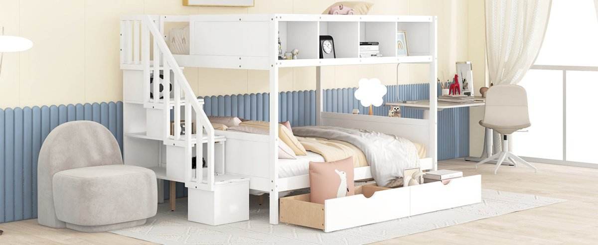 Twin Over Full Solid Wood Bunk Bed With Storage Staircase - Sleep Galleria