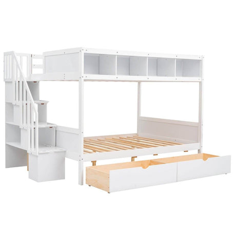 Twin Over Full Solid Wood Bunk Bed With Storage Staircase - Sleep Galleria