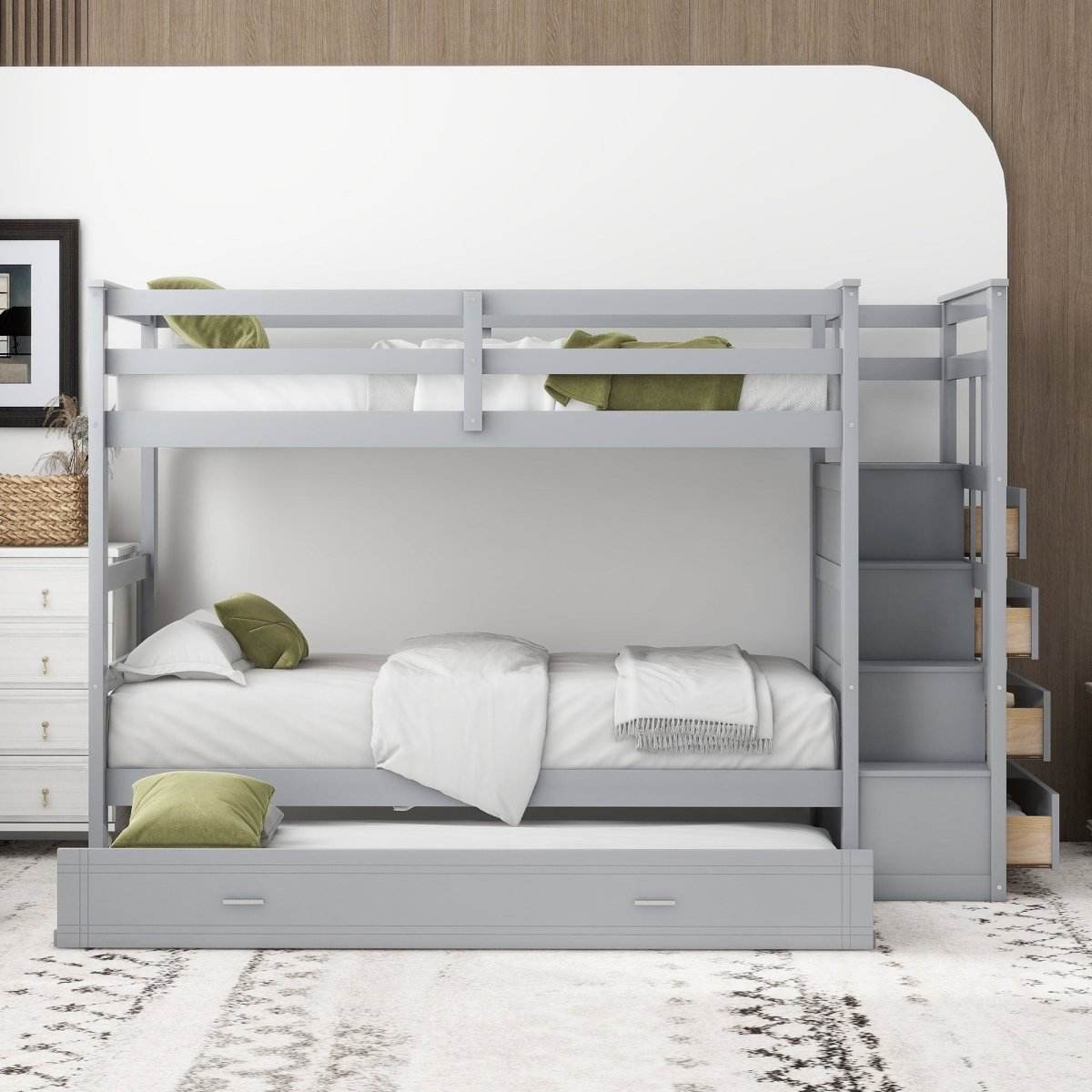 Twin-Over-Twin Solid Wood Bunk Bed With Trundle - Sleep Galleria