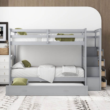 Twin-Over-Twin Solid Wood Bunk Bed With Trundle - Sleep Galleria
