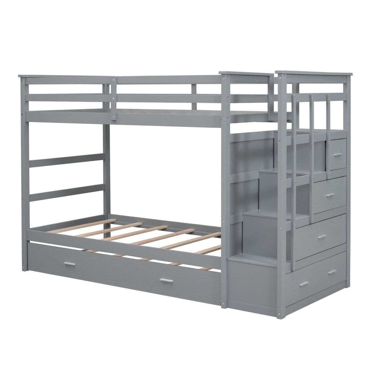Twin-Over-Twin Solid Wood Bunk Bed With Trundle - Sleep Galleria