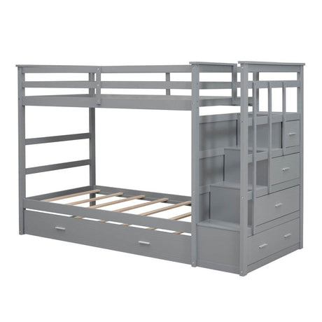 Twin-Over-Twin Solid Wood Bunk Bed With Trundle - Sleep Galleria