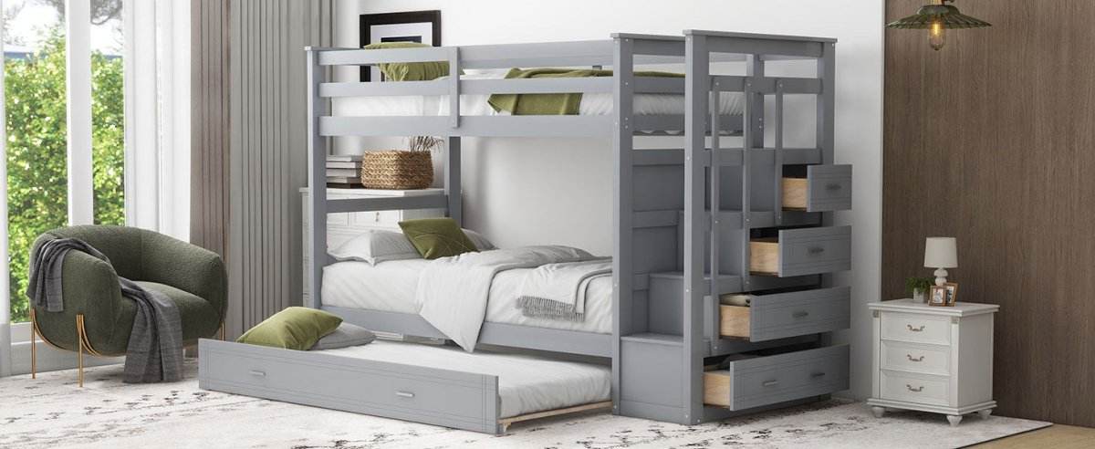 Twin-Over-Twin Solid Wood Bunk Bed With Trundle - Sleep Galleria
