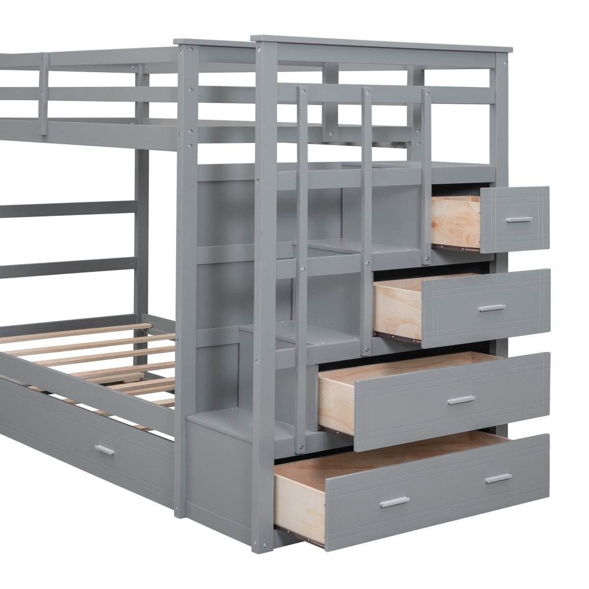 Twin-Over-Twin Solid Wood Bunk Bed With Trundle - Sleep Galleria