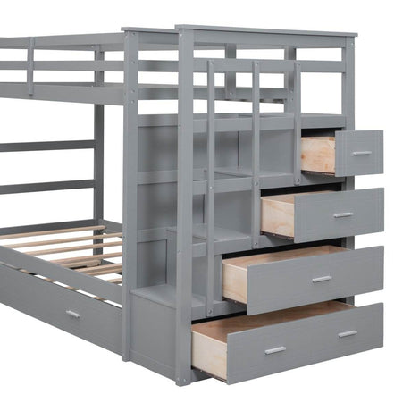Twin-Over-Twin Solid Wood Bunk Bed With Trundle - Sleep Galleria