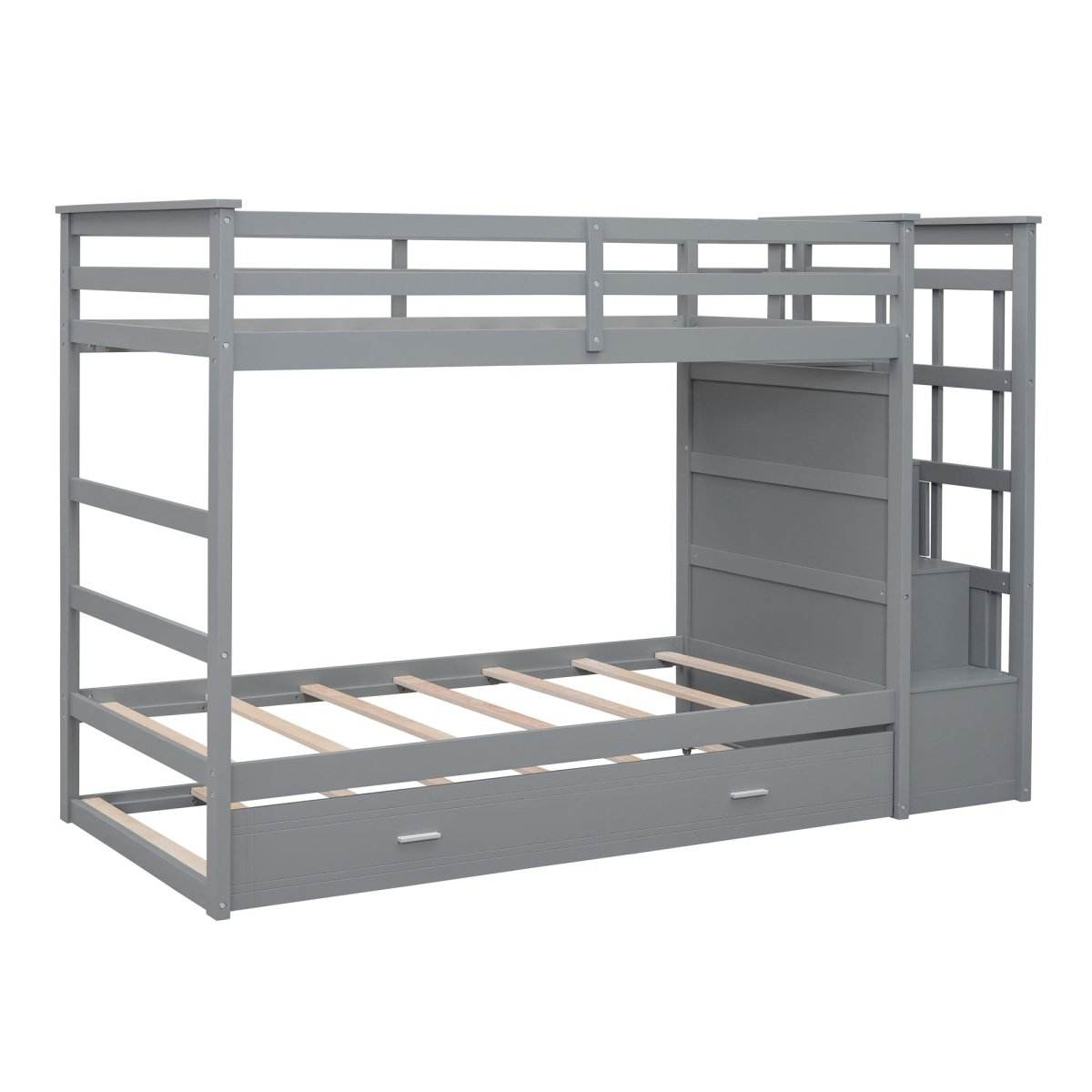 Twin-Over-Twin Solid Wood Bunk Bed With Trundle - Sleep Galleria