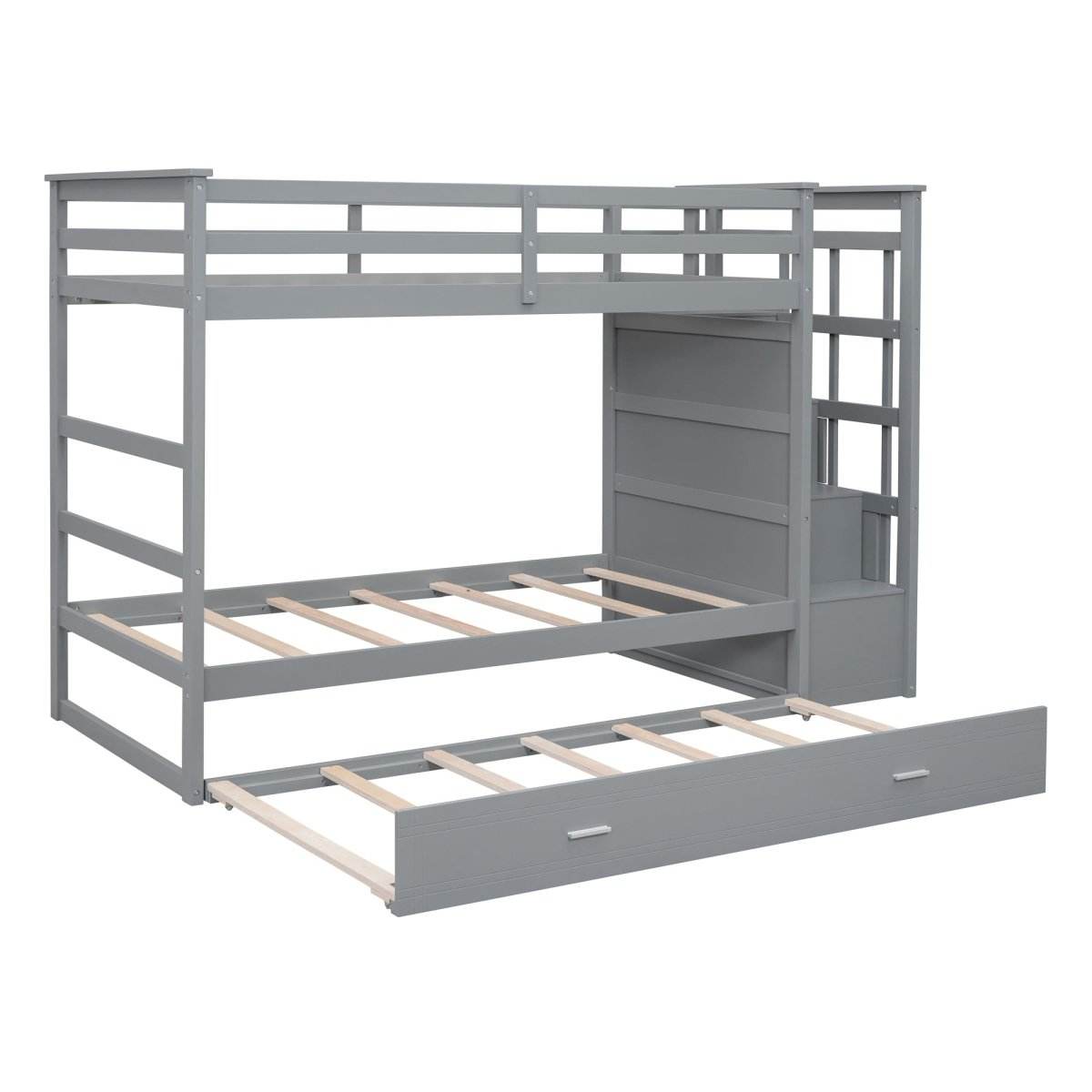 Twin-Over-Twin Solid Wood Bunk Bed With Trundle - Sleep Galleria