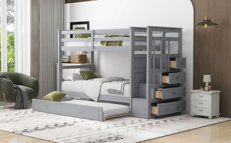 Twin-Over-Twin Solid Wood Bunk Bed With Trundle - Sleep Galleria