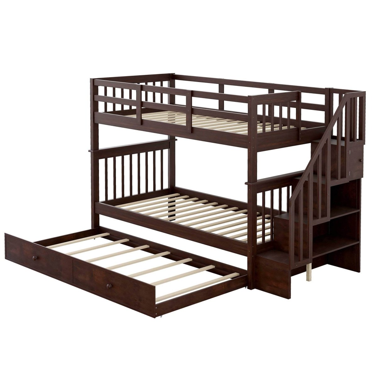 Twin - Over - Twin Solid Wood Stairway Bunk Bed With Trundle - Serenova - Omega Lifestyles