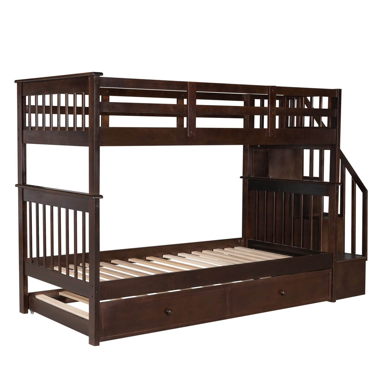 Twin - Over - Twin Solid Wood Stairway Bunk Bed With Trundle - Serenova - Omega Lifestyles