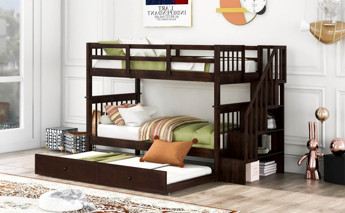 Twin - Over - Twin Solid Wood Stairway Bunk Bed With Trundle - Serenova - Omega Lifestyles