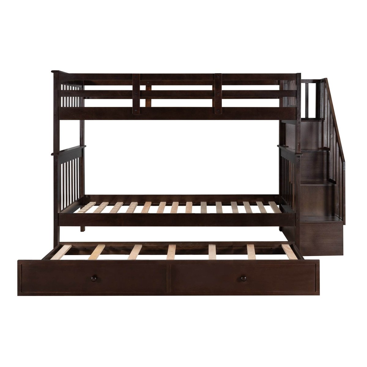 Twin - Over - Twin Solid Wood Stairway Bunk Bed With Trundle - Serenova - Omega Lifestyles