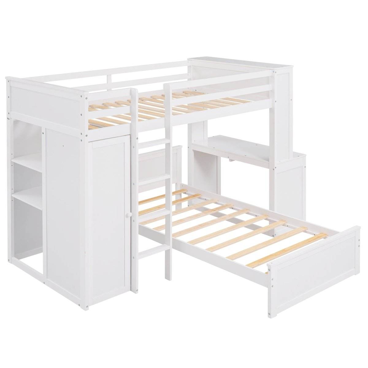 Twin Solid Wood Loft Bed With Desk Wardrobe - Sleep Galleria