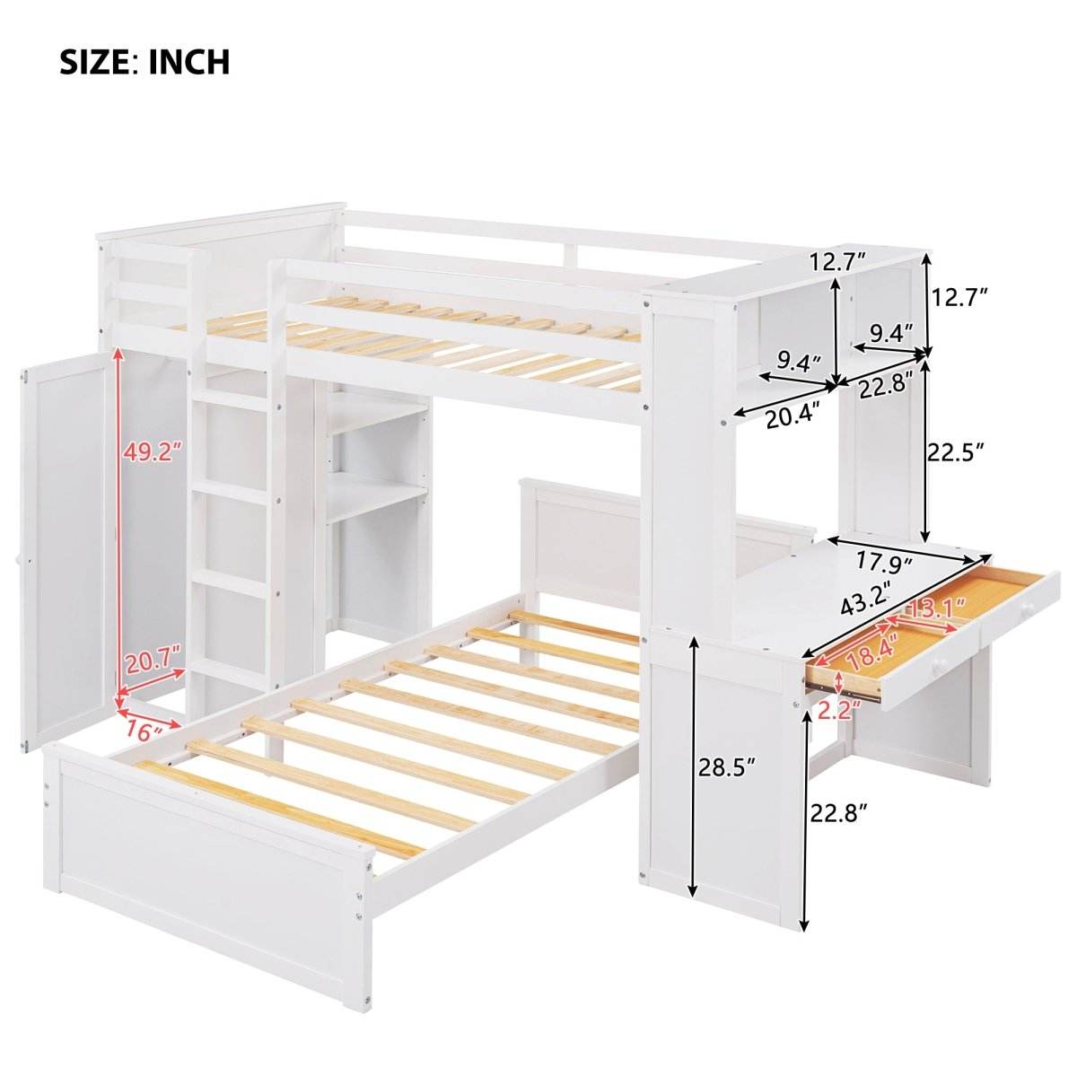 Twin Solid Wood Loft Bed With Desk Wardrobe - Sleep Galleria