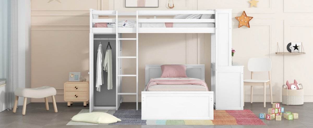 Twin Solid Wood Loft Bed With Desk Wardrobe - Sleep Galleria
