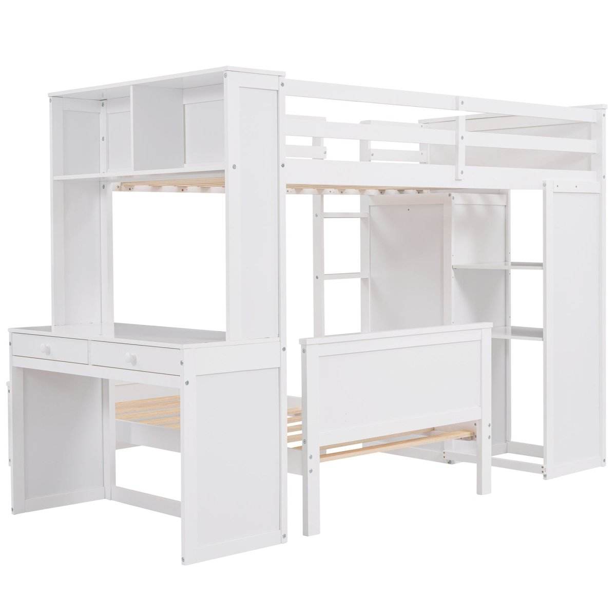 Twin Solid Wood Loft Bed With Desk Wardrobe - Sleep Galleria