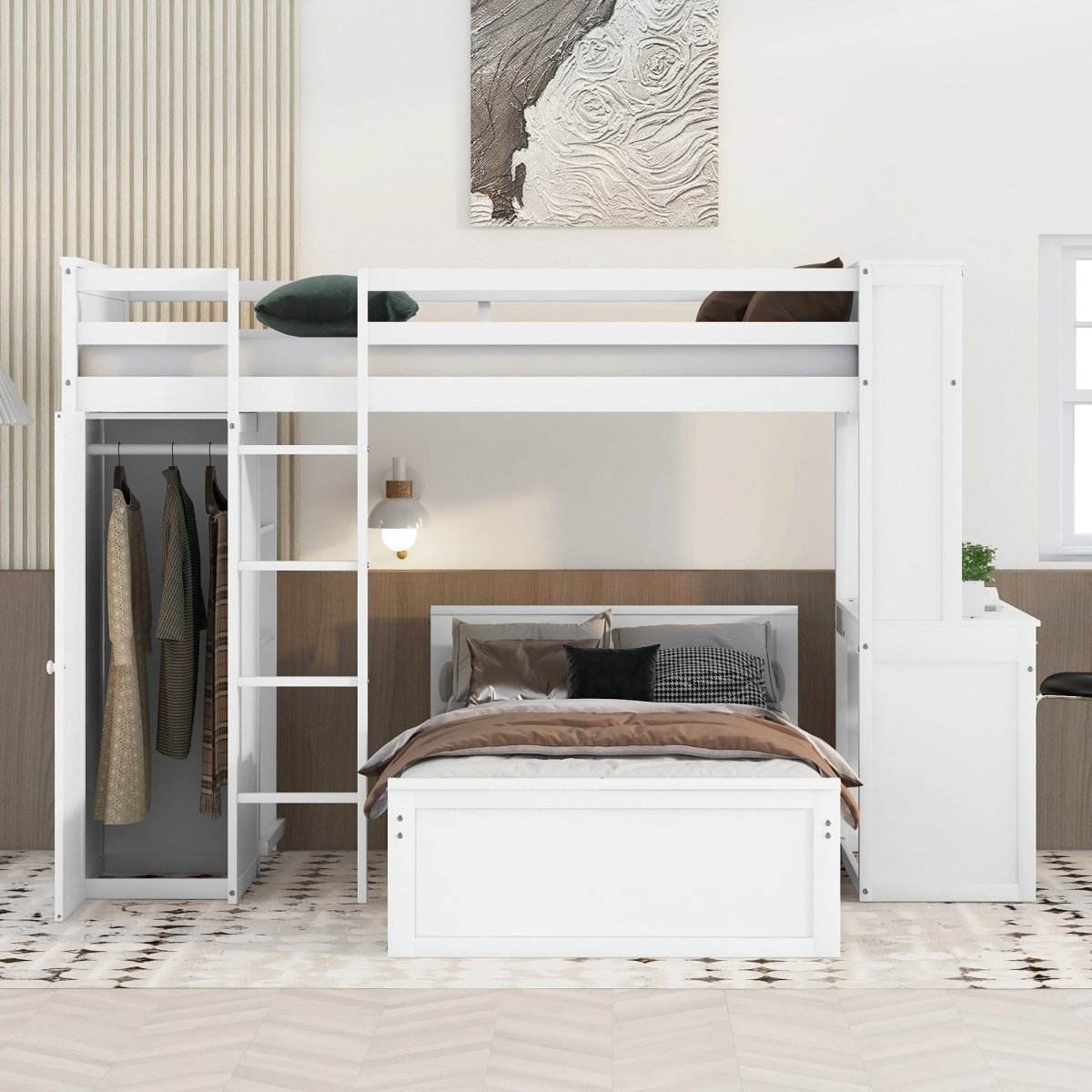 Twin Solid Wood Loft Bed With Desk Wardrobe - Sleep Galleria