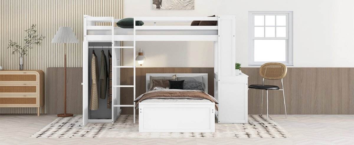 Twin Solid Wood Loft Bed With Desk Wardrobe - Sleep Galleria