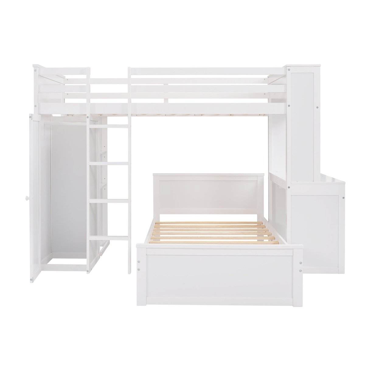 Twin Solid Wood Loft Bed With Desk Wardrobe - Sleep Galleria