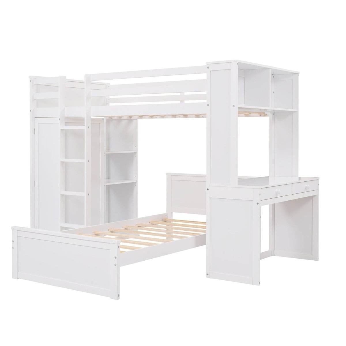 Twin Solid Wood Loft Bed With Desk Wardrobe - Sleep Galleria