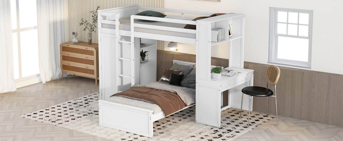 Twin Solid Wood Loft Bed With Desk Wardrobe - Sleep Galleria