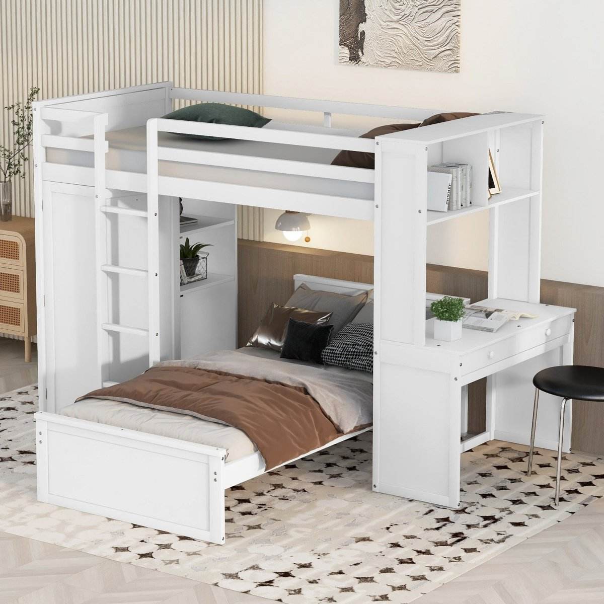 Twin Solid Wood Loft Bed With Desk Wardrobe - Sleep Galleria