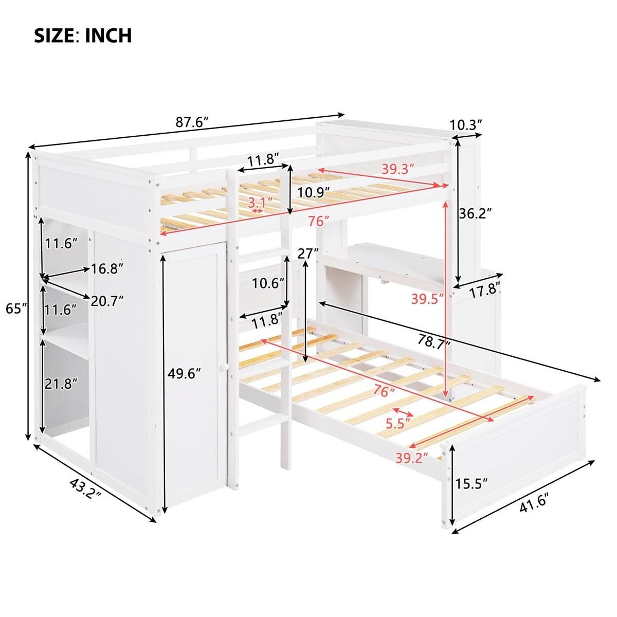 Twin Solid Wood Loft Bed With Desk Wardrobe - Sleep Galleria