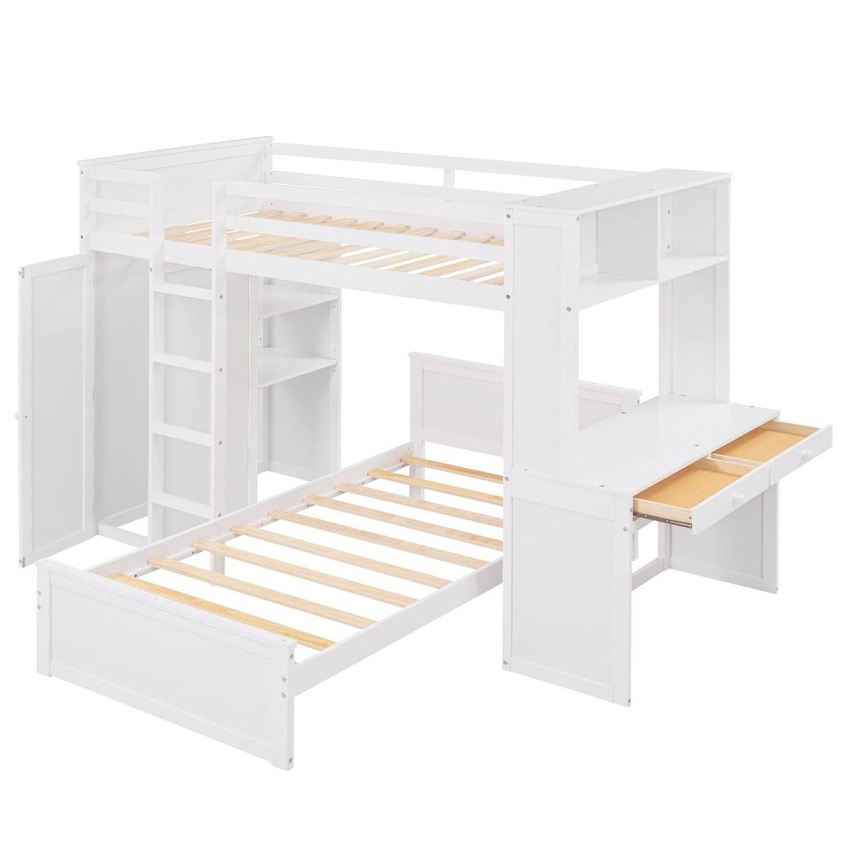 Twin Solid Wood Loft Bed With Desk Wardrobe - Sleep Galleria