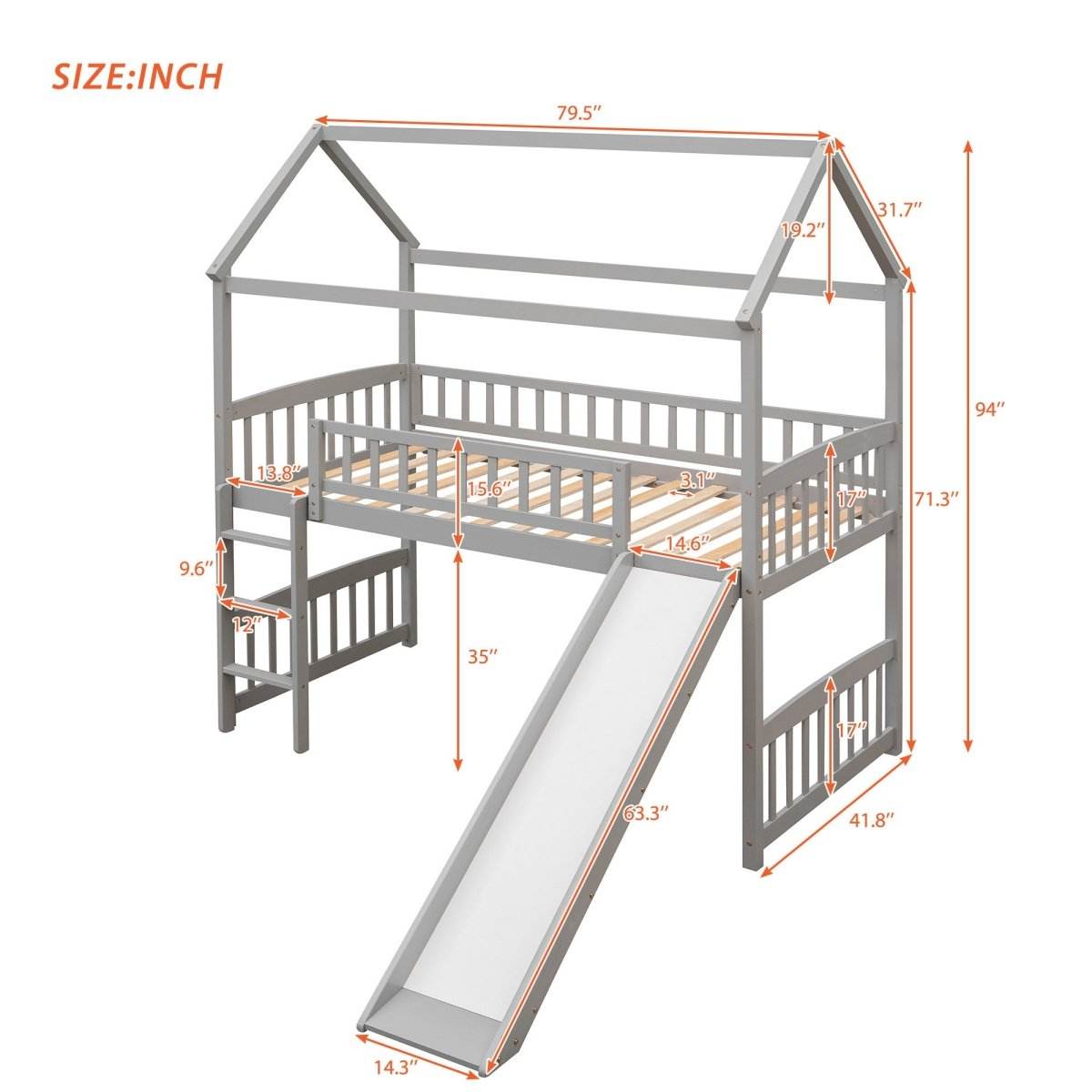 Twin Solid Wood Loft Bed With Slide - Sleep Galleria