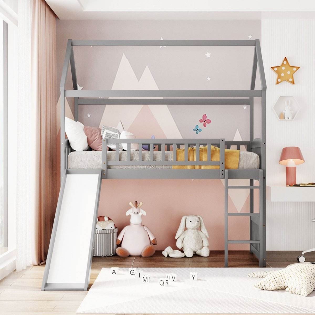 Twin Solid Wood Loft Bed With Slide - Sleep Galleria