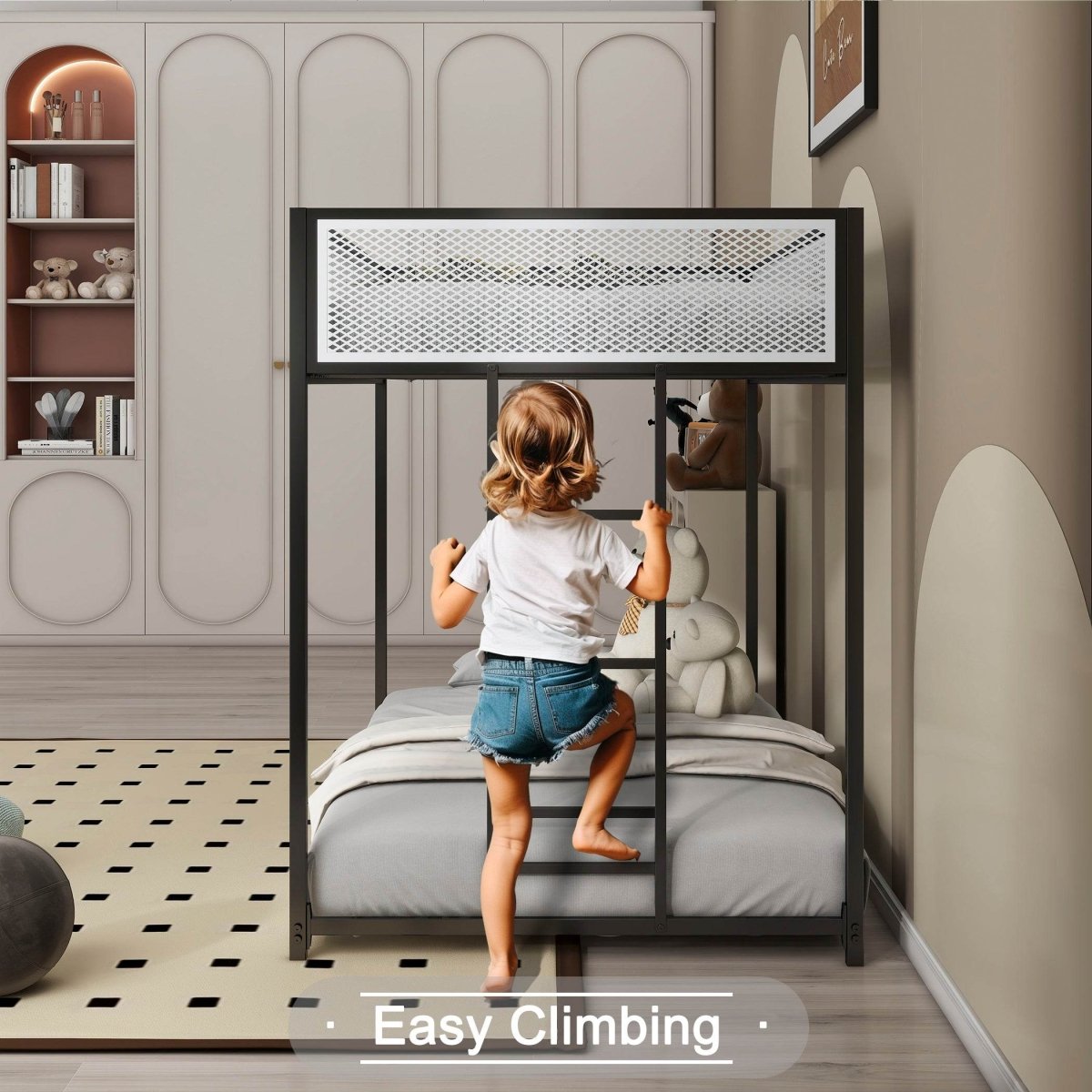 Twin Twin Metal Bunk Bed With Ladder And Guardrails - Serenova - Omega Lifestyles
