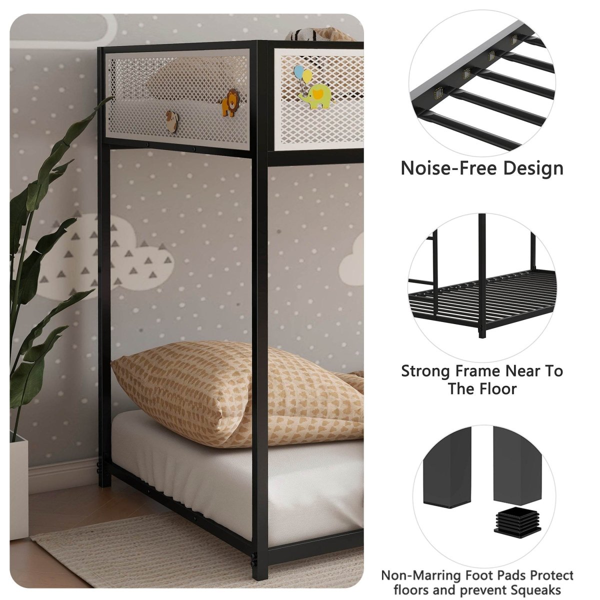 Twin Twin Metal Bunk Bed With Ladder And Guardrails - Serenova - Omega Lifestyles