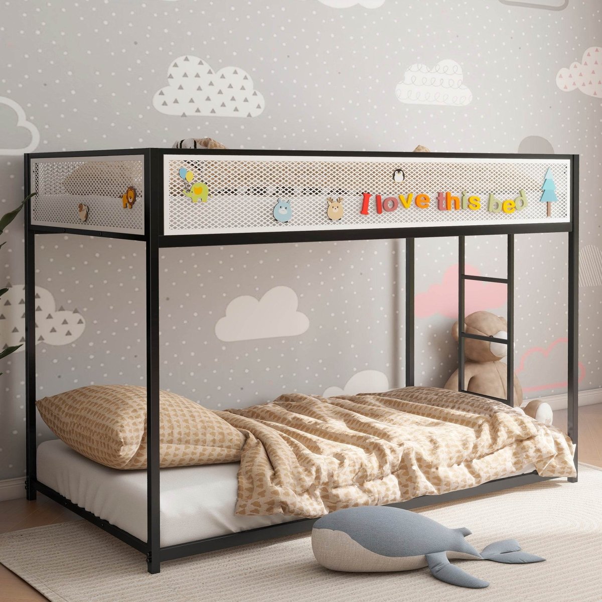 Twin Twin Metal Bunk Bed With Ladder And Guardrails - Serenova - Omega Lifestyles