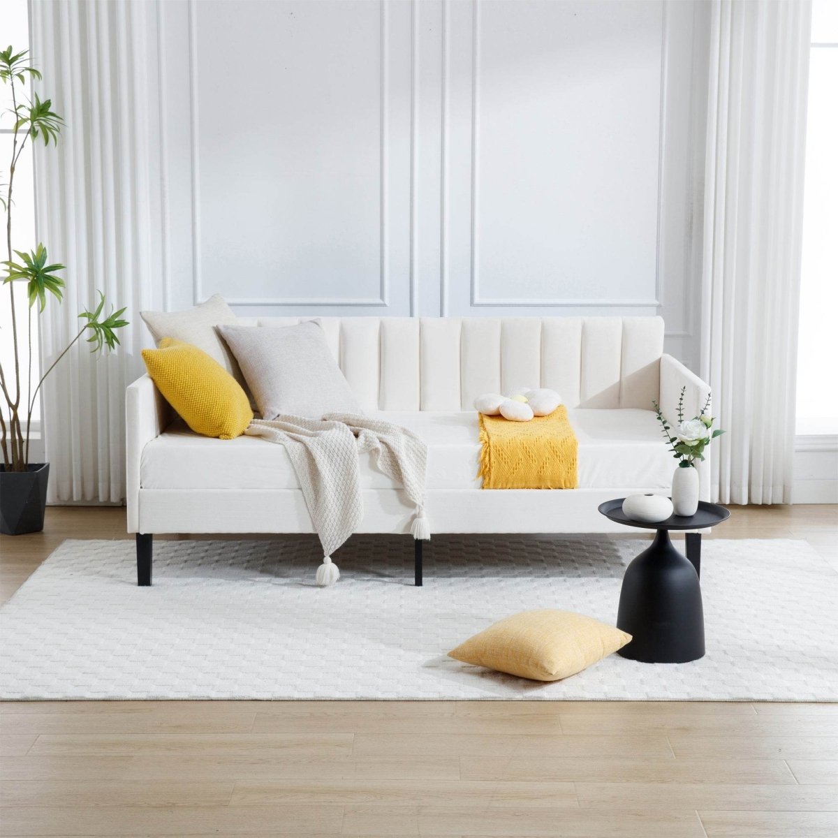 Twin Upholstered Velvet Daybed With Ribbed Tufted Backrest - Serenova - Omega Lifestyles